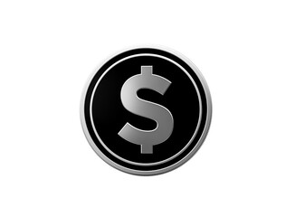 Obraz premium Metallic dollar sign coin on black. Finance, wealth, and currency concept.