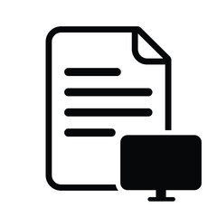 Fototapeta premium Vector line icon of a document file with a computer monitor symbol. Represents digital documentation, online reporting, electronic filing, and workstation data management.