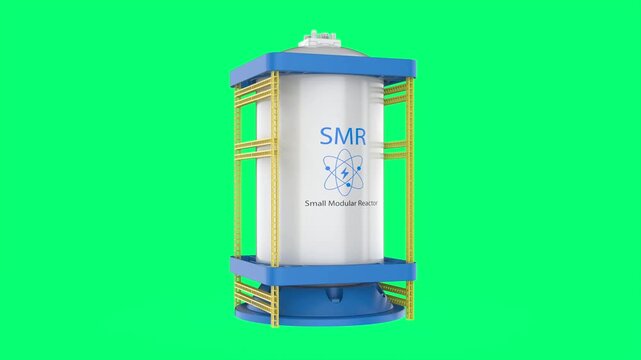 3d rendering smr or small modular nuclear reactors power plant isolated on green screen 4k footage