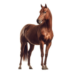 Obraz premium Brown horse stands still, showing strong presence in a bright setting during daytime hours in a studio environment