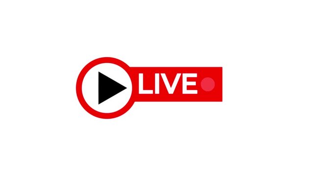 live streaming icon animation with alpha channel, Animated red button live streaming with white background.