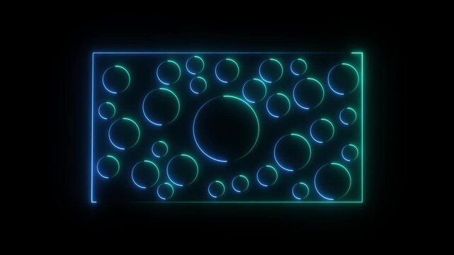 Glowing neon blue color circle frame with neon eclipse circle frame background icon animation circular loading rotation smooth footage game party effect round on black background. 4k motion vedeo..