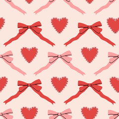 Seamless pattern with hearts and bows