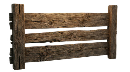 Old wooden fence rails stacked horizontally isolated on transparent background