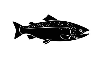 Black and White Illustration of Salmon Fish.