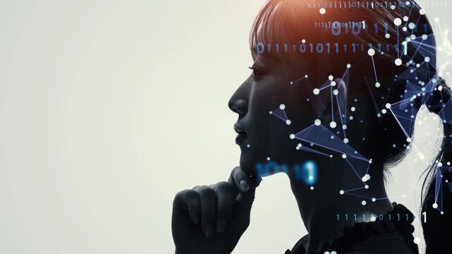 女性の横顔とデジタルテクノロジーのコンセプト