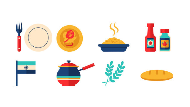 Paraguay food and cooking icons: flag, utensils, ingredients, and dishes