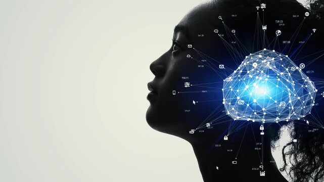 Woman's profile and cloud network concept