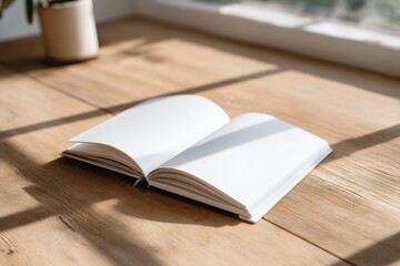 Naklejka premium Sunlit Open Planner with Long Shadows on Table