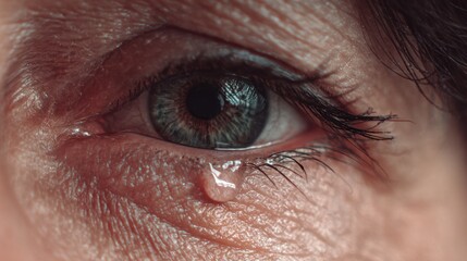 Obraz premium Close-up of a human eye with a single tear rolling down the cheek.
