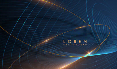 Abstract blue and gold lines background with glow effect