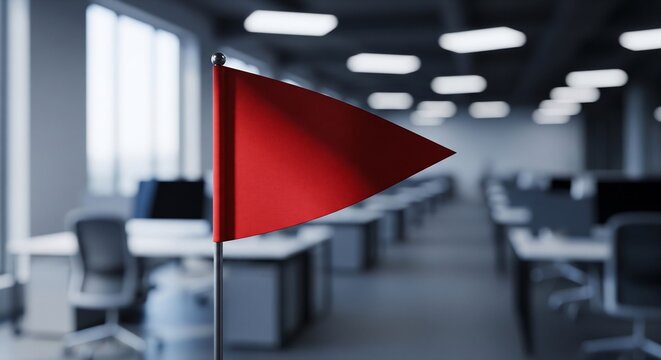 Red flag in modern office space with blurred background