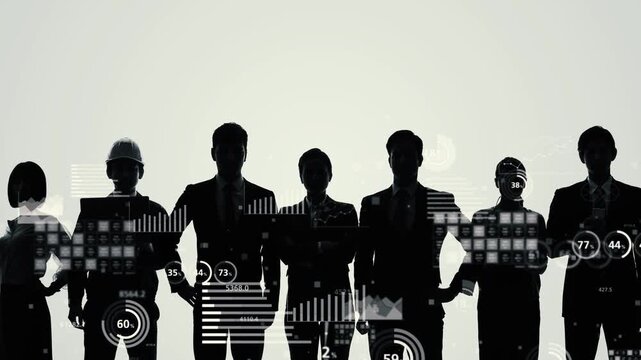 Group of multinational business people and business data concept