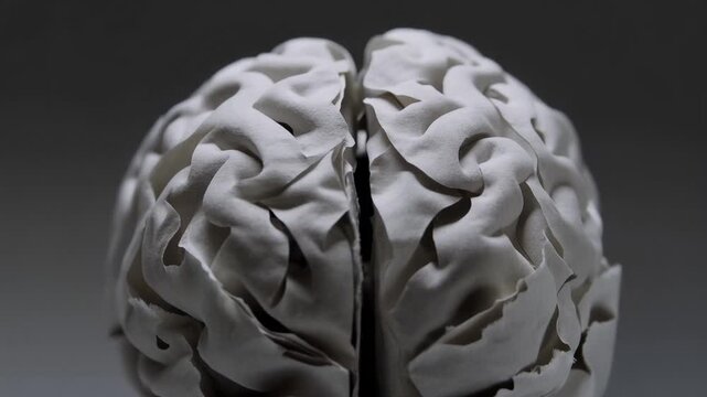 Creating a paper brain model with detailed textures and designs in a studio setting