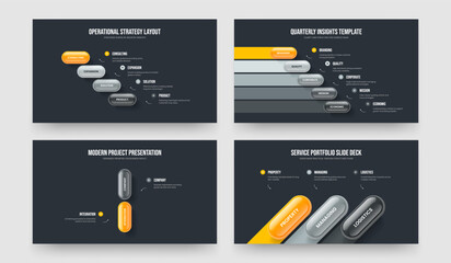Business Campaign Four Five Two Three Step Infographic Slideshow Design Vector Illustration Set. Enterprise Insight 4 5 2 3 Element Diagram Slide Layout Bundle.