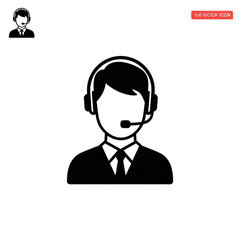 A minimalist vector icon of a businessman wearing a headset and microphone