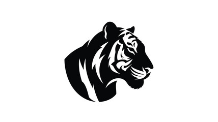 a striking black tiger head profile illustration showcasing powerful feline form silhouette © Rakib