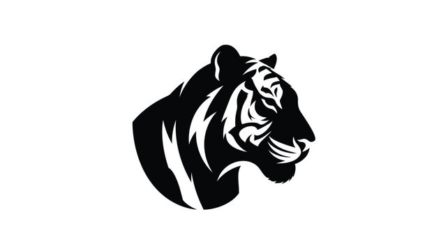 a striking black tiger head profile illustration showcasing powerful feline form silhouette