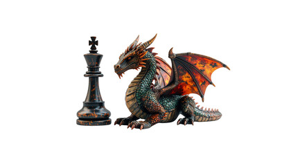 Fototapeta premium The image shows a strategically arranged set of black chess pieces, consisting of a king, queen, and pawn, on a white background