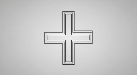 Obraz premium Geometric cross symbol with double outline on gray background for medical and spiritual concepts