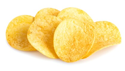 Potato chips cut out with clipping path; snack concept isolated on white background