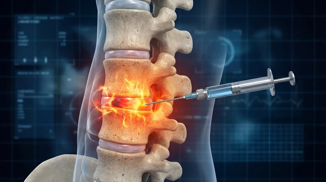 Medical professional administering spinal injection for back pain relief