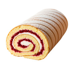 Swiss roll cake slice with red jam filling isolated on transparent background