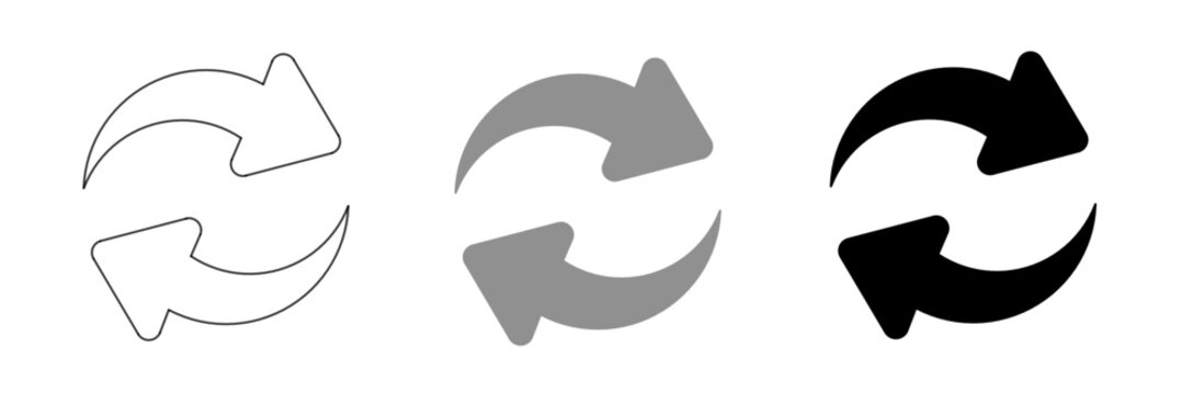 Rotation arrow icons featuring outline, grey flat, and solid black styles for interface design elements