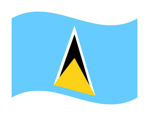 Saint Lucia waving flag with triangular central emblem on light blue background