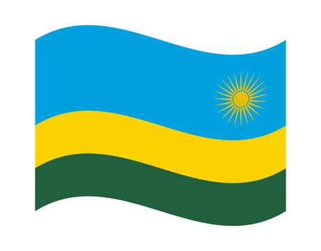 Rwanda waving national flag with blue yellow and green horizontal bands and sun symbol