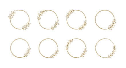 Elegant minimalist leaf wreaths set: circular designs with gold accents