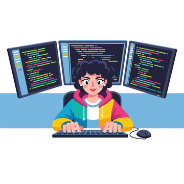 Young programmer working on computer.