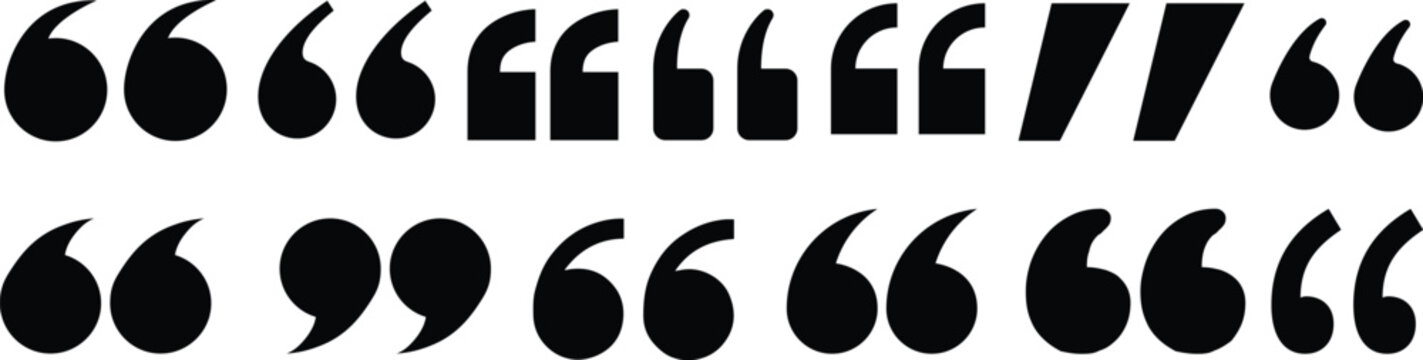 Set of quote mark. Quotes icon vector set. Quotemarks outline, speech marks, inverted commas or talking marks collection. Talk bubble speech icon. Black quotes icon. Vector illustration