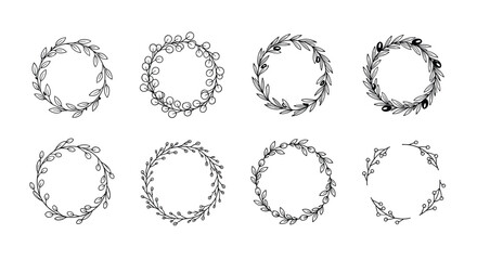 Fototapeta premium Elegant hand drawn leaf wreaths collection for decorative design projects
