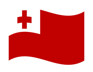 Tonga waving flag icon with red cross on transparent background