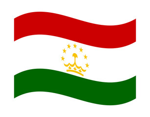 Waving flag of Tajikistan, featuring red white and green stripes with crown and stars emblem on transparent background