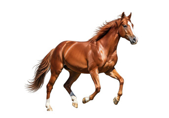 Obraz premium Majestic brown horse galloping across meadow countryside