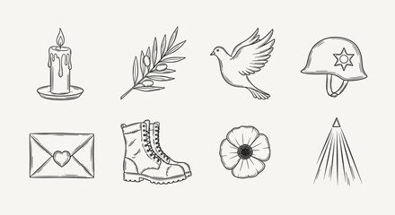 Obraz premium Collection of symbols representing peace, remembrance, and military service