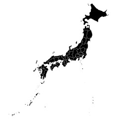 Obraz premium Japan Map Black Silhouette with White Region Outlines – Editable Layered EPS | Japan Outline Vector