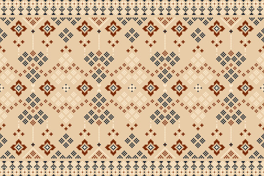 Traditional ethnic geometric seamless pattern. Tribal embroidery ornament for textile, fabric, and design in terracotta and beige tones.