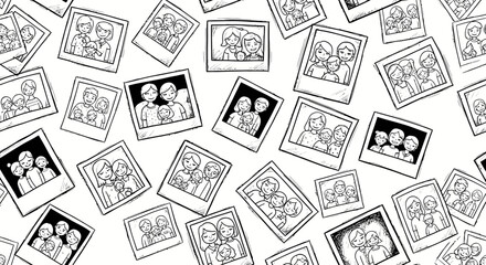 Obraz premium Polaroid Photo Collection on Dark Background, Nostalgic Moments, Black and White Imagery