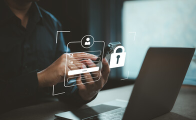 Person Using Phone for Secure Login with Laptop and Digital Password Interface