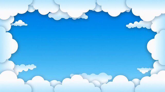 Cartoon blue sky with white cloud frame border illustration