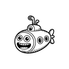 Fototapeta premium Cartoon line drawing simple doodle plane, helicopter, truck , submarine vector transport.