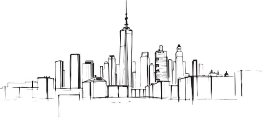 City landscape. Different buildings on street, outline cityscape hand sketch, flat houses. Hand drawn vector illustration