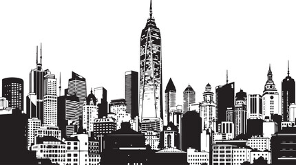 City landscape. Different buildings on street, outline cityscape hand sketch, flat houses. Hand drawn vector illustration