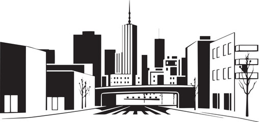 City landscape. Different buildings on street, outline cityscape hand sketch, flat houses. Hand drawn vector illustration