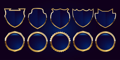 Gold badge, seal and heraldic shield emblem set — vector
