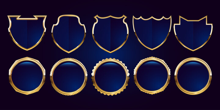 Gold badge, seal and heraldic shield emblem set &mdash; vector