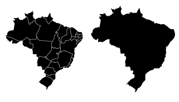 Brazil Map Black Silhouette with Regional Outlines &ndash; Editable Layered EPS | Brazil Outline Vector